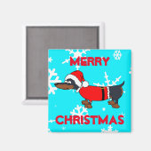 Cartoon Santa Dachshund Dog Square Magnet (Voorkant / Achterkant)