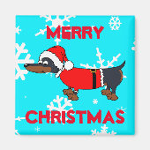 Cartoon Santa Dachshund Dog Square Magnet (Voorkant)