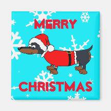 Cartoon Santa Dachshund Dog Square Magnet