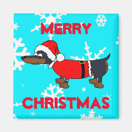 Cartoon Santa Dachshund Dog Square Magnet