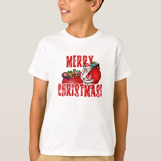 Cartoon Santa en tassen van kerstspeelgoed T-shirt (Voorkant)