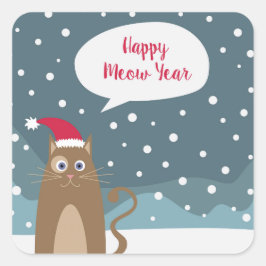 Cartoon santa hat happy kitten snewflake forest vierkante sticker