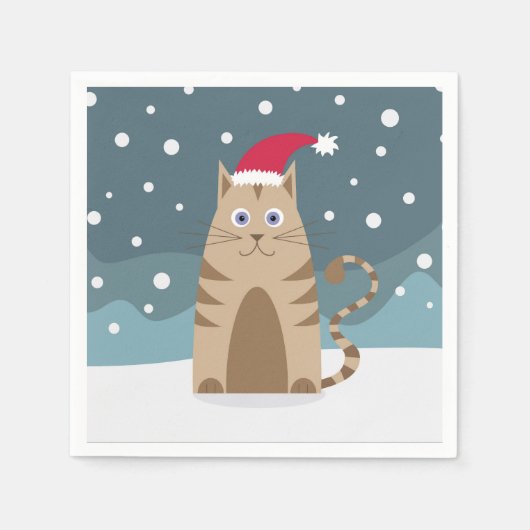 Cartoon santa kitten in sneeuwbos servet (Voorkant)