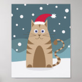 Cartoon santa kitten in sneeuwxmas landschap poster (Voorkant)