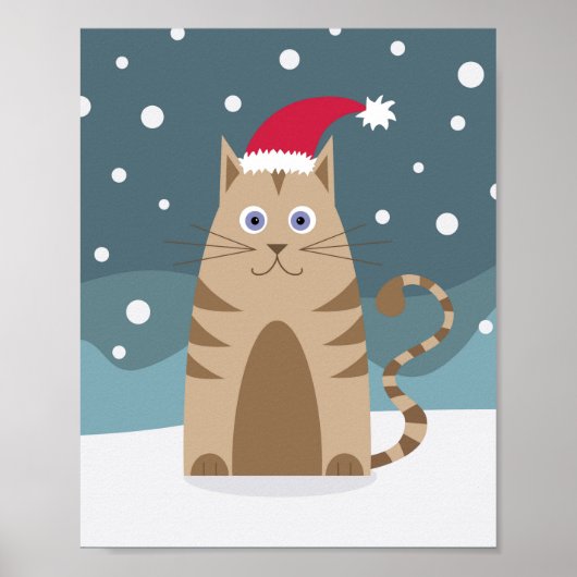 Cartoon santa kitten in sneeuwxmas landschap poster (Voorkant)
