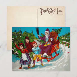  Cartoon Santa met Birch Sticks Briefkaart