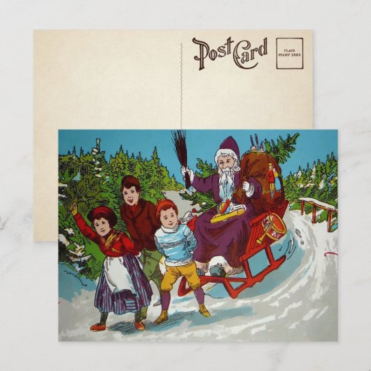  Cartoon Santa met Birch Sticks Briefkaart (Voorkant / Achterkant)