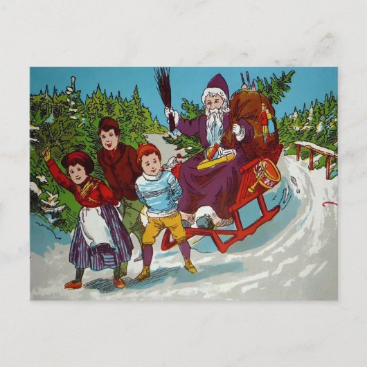  Cartoon Santa met Birch Sticks Briefkaart (Voorkant)