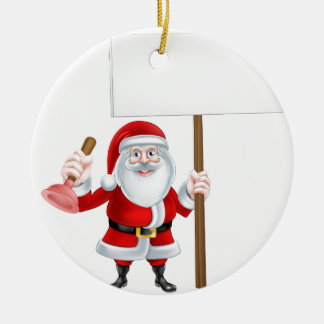Cartoon Santa Plumber Sign. Keramisch Ornament