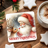 Cartoon Santa Rudolph Cute Christmas Coaster Print Kartonnen Onderzetters