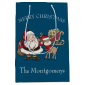 Cartoon Santa & Rudolph the Reindeer op Blue Medium Cadeauzakje (Voorkant)