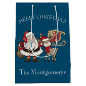 Cartoon Santa & Rudolph the Reindeer op Blue Medium Cadeauzakje (Achterkant)