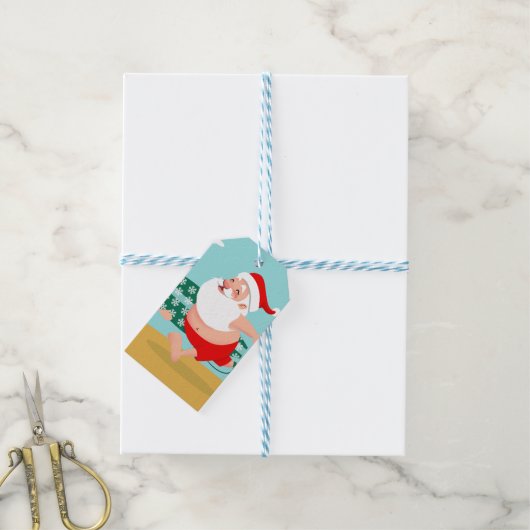 Cartoon Santa-strand Cadeaulabel (Met Touw)