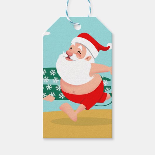 Cartoon Santa-strand Cadeaulabel (Voorkant)