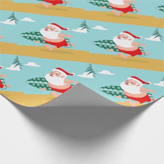 Cartoon Santa-strand Cadeaupapier (Hoek)