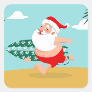 Cartoon Santa-strand Vierkante Sticker