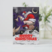 Cartoon Santa zittend op de schoorsteen Bedankkaart (Staand voorkant)