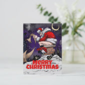 Cartoon Santa zittend op de schoorsteen Briefkaart (Staand voorkant)