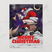 Cartoon Santa zittend op de schoorsteen Briefkaart (Voorkant)