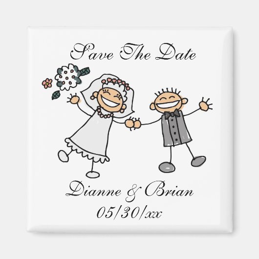 Cartoon Save the Date Custom Names Bride Groom Mag Magneet (Voorkant)