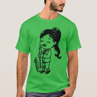 Cartoon Saxofoon Meisje grappig T-shirt