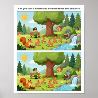 Cartoon Scène Vind het Verschil Poster voor Kinder