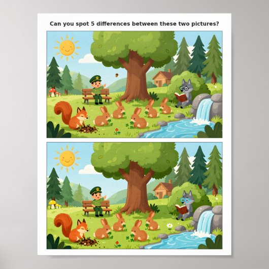 Cartoon Scène Vind het Verschil Poster voor Kinder (Voorkant)