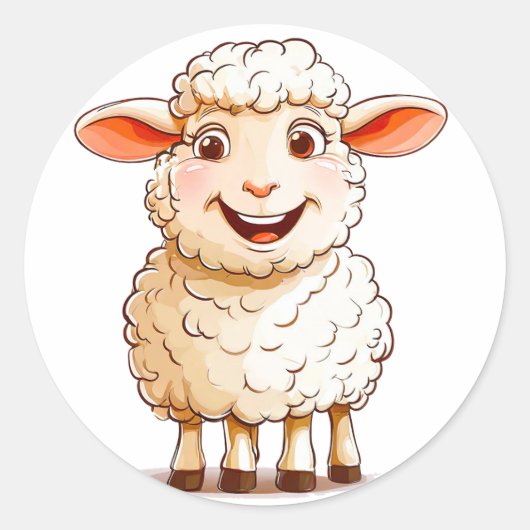 Cartoon Schaap Ronde Sticker (Voorkant)