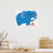 Cartoon schattige baby-olifant met pinda's poster (Keuken)
