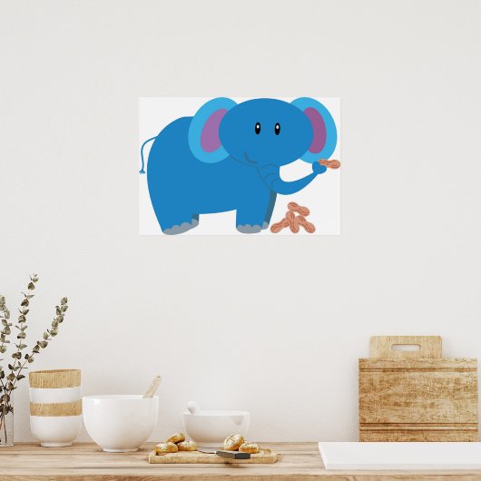 Cartoon schattige baby-olifant met pinda's poster (Keuken)