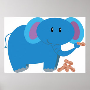 Cartoon schattige baby-olifant met pinda's poster