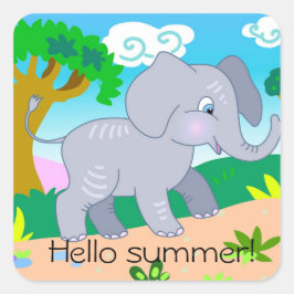 Cartoon schattige olifant in de zomer in natuur vierkante sticker