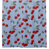 Cartoon schattige rode kersbessen groene bladeren  douchegordijn (Voorkant)