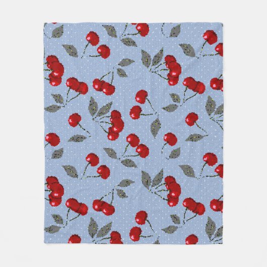 Cartoon schattige rode kersbessen groene bladeren  fleece deken (Voorkant)