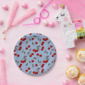 Cartoon schattige rode kersbessen groene bladeren papieren bordje (Feest)