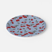 Cartoon schattige rode kersbessen groene bladeren papieren bordje (Gekanteld)