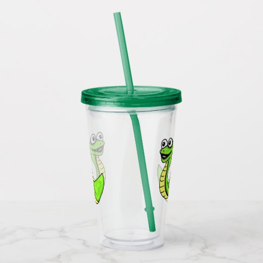 Cartoon Schattige Snake Helder Groen Geel Wit Ogen Acryl Drinkbeker (Links)