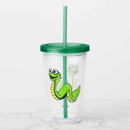 Cartoon Schattige Snake Helder Groen Geel Wit Ogen Acryl Drinkbeker (Voorkant)