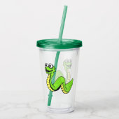 Cartoon Schattige Snake Helder Groen Geel Wit Ogen Acryl Drinkbeker (Achterkant)
