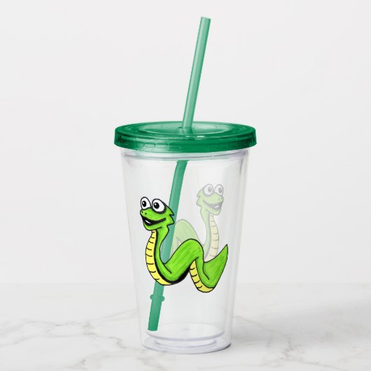 Cartoon Schattige Snake Helder Groen Geel Wit Ogen Acryl Drinkbeker (Achterkant)