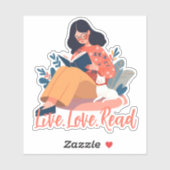 Cartoon Schattige Vrouw Leesboek met Cat Custom Sticker (Vel)