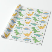 Cartoon Schattigee Dinosaurus Party Wrapping Papie Cadeaupapier (Uitgerold)