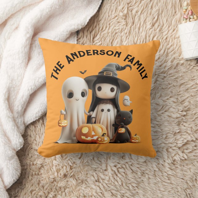 Cartoon Schattigee Heks Ghost Pumpkins Familie Hal Kussen (Deken)