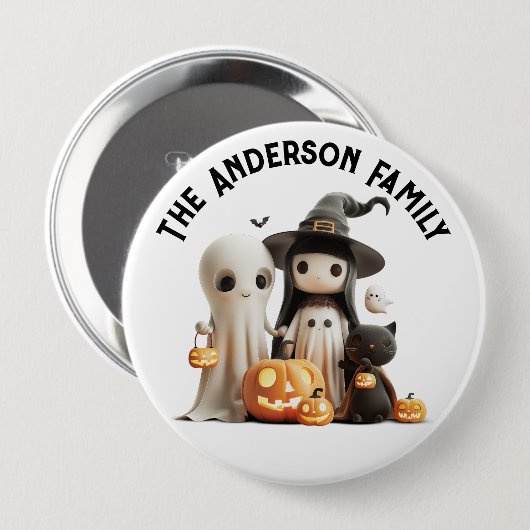 Cartoon Schattigee Heks Ghost Pumpkins Familie Hal Ronde Button 4,0 Cm (Voorkant /achterkant)