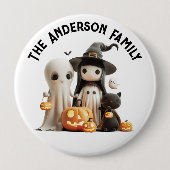 Cartoon Schattigee Heks Ghost Pumpkins Familie Hal Ronde Button 4,0 Cm (Voorkant)