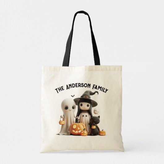 Cartoon Schattigee Heks Ghost Pumpkins Familie Hal Tote Bag (Achterkant)