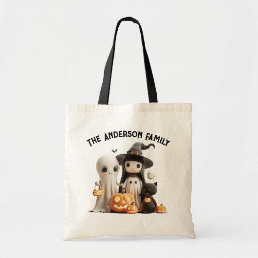 Cartoon Schattigee Heks Ghost Pumpkins Familie Hal Tote Bag (Voorkant)