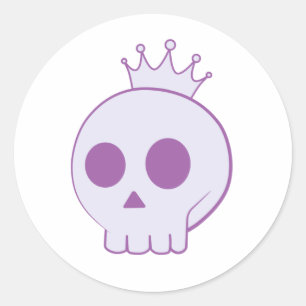 cartoon schedel met kroonontwerp ronde sticker