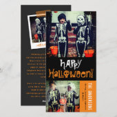 Cartoon schedels & botten Fijne Halloween kinderfo Feestdagenkaart (Voorkant / Achterkant)