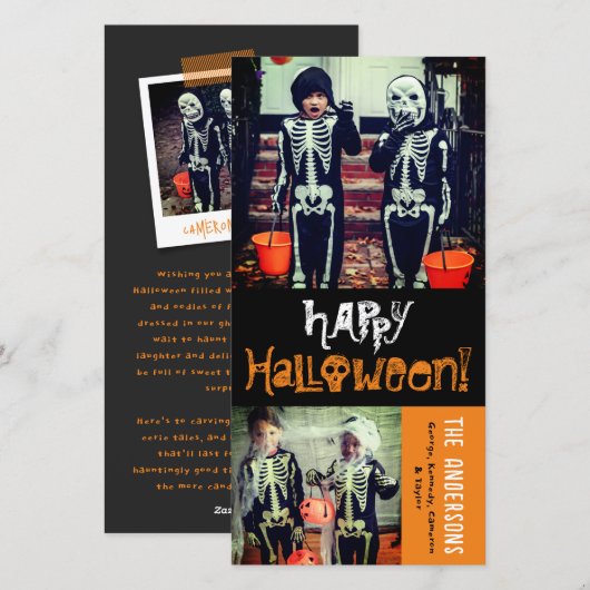 Cartoon schedels & botten Fijne Halloween kinderfo Feestdagenkaart (Voorkant / Achterkant)